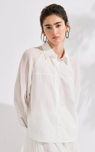 Cotton Blend Long-Sleeve Shirt with Silver Beaded Cuff - serathinan 