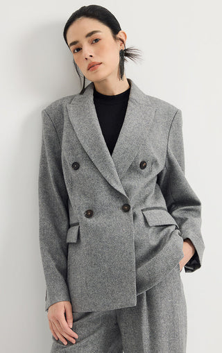 Pearlescent Wool-Cashmere Double-Breasted Blazer