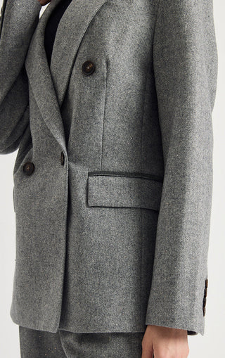 Pearlescent Wool-Cashmere Double-Breasted Blazer