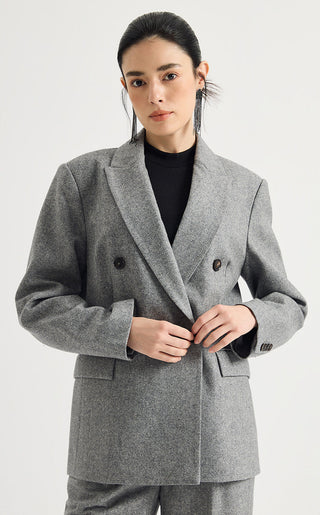 Pearlescent Wool-Cashmere Double-Breasted Blazer
