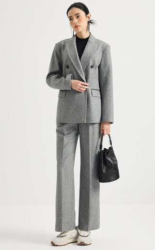 Pearlescent Wool-Cashmere Double-Breasted Blazer