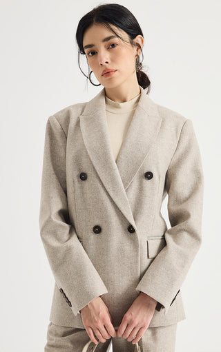 Pearlescent Wool-Cashmere Double-Breasted Blazer