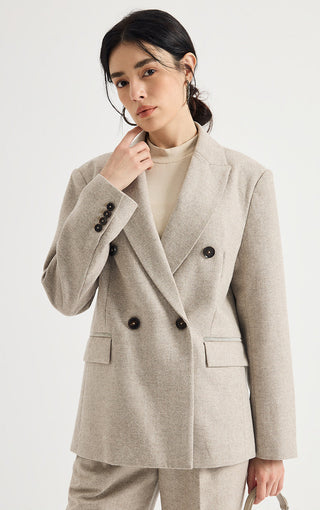 Pearlescent Wool-Cashmere Double-Breasted Blazer