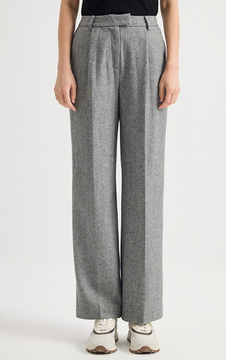 Pearlescent Wool-Cashmere Wide-Leg Trousers
