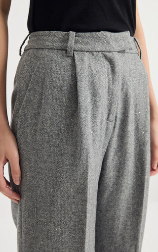 Pearlescent Wool-Cashmere Wide-Leg Trousers