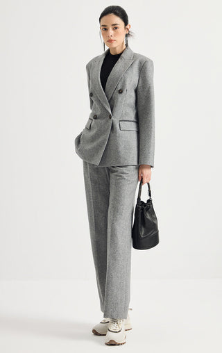 Pearlescent Wool-Cashmere Wide-Leg Trousers