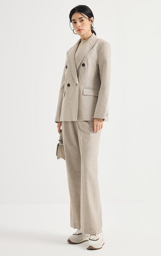 Pearlescent Wool-Cashmere Wide-Leg Trousers