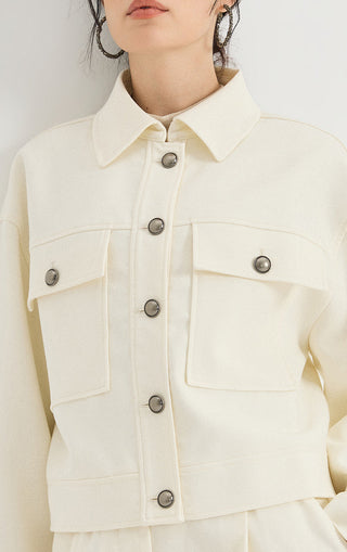 Wool-Blend Cropped Utility Jacket