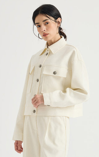 Wool-Blend Cropped Utility Jacket