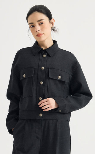 Wool-Blend Cropped Utility Jacket