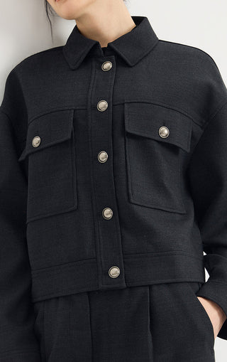 Wool-Blend Cropped Utility Jacket