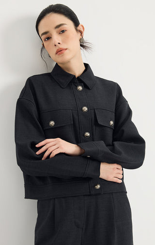 Wool-Blend Cropped Utility Jacket