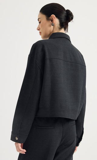 Wool-Blend Cropped Utility Jacket