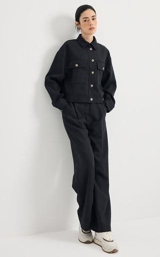 Wool-Blend Cropped Utility Jacket