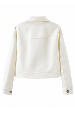 Ivory wool-blend cropped utility jacket, back view, long sleeves