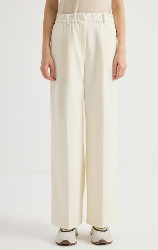 Wool-Blend Wide-Leg Trousers with Beaded Belt Detail