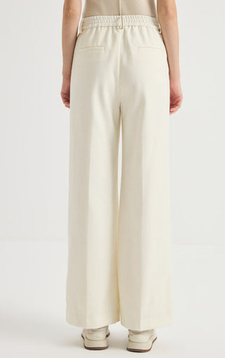 Wool-Blend Wide-Leg Trousers with Beaded Belt Detail