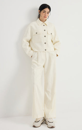 Wool-Blend Wide-Leg Trousers with Beaded Belt Detail