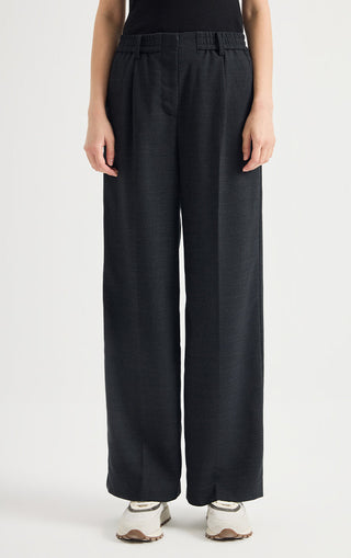 Wool-Blend Wide-Leg Trousers with Beaded Belt Detail