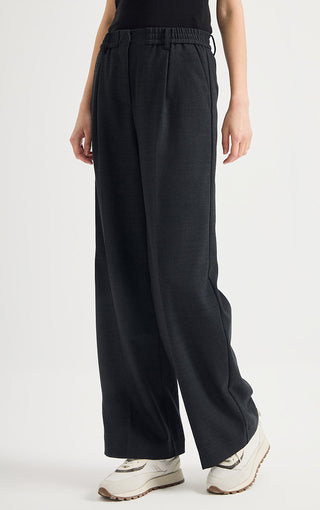 Wool-Blend Wide-Leg Trousers with Beaded Belt Detail