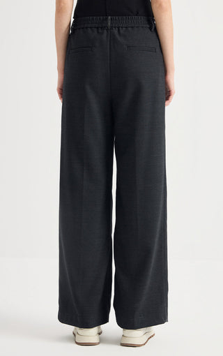 Wool-Blend Wide-Leg Trousers with Beaded Belt Detail