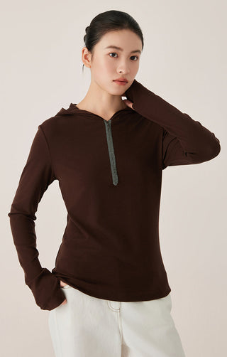 Tencel Wool Blend Women’s Hooded Long-Sleeve Top