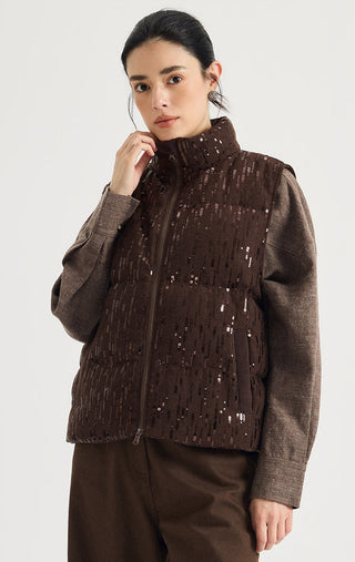 Sequin Wool-Blend Down Vest