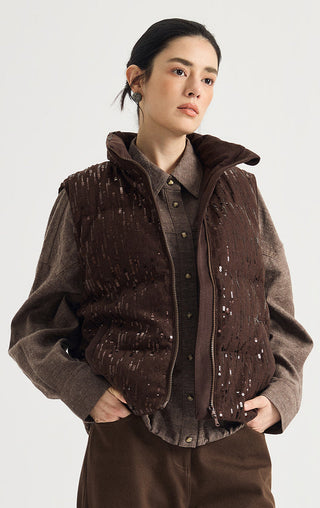 Sequin Wool-Blend Down Vest