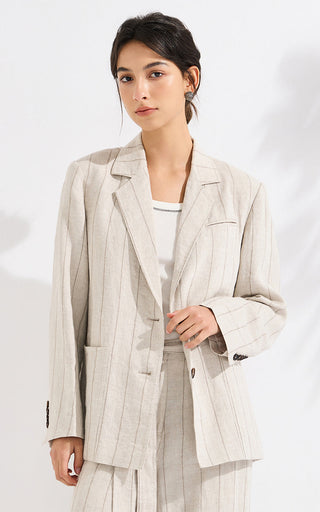 Ramie Blend Relaxed-Fit Striped Blazer