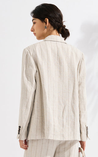 Ramie Blend Relaxed-Fit Striped Blazer