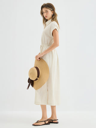 Linen Blend Drawstring Shirt Dress
