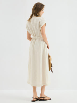 Linen Blend Drawstring Shirt Dress