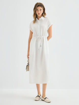 Linen Blend Drawstring Shirt Dress