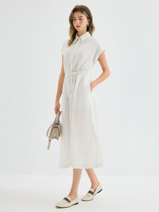 Linen Blend Drawstring Shirt Dress
