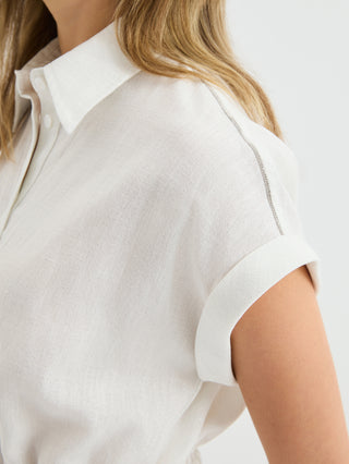 Linen Blend Drawstring Shirt Dress