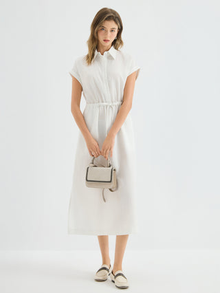 Linen Blend Drawstring Shirt Dress
