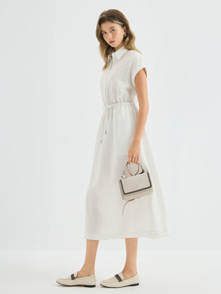 Linen Blend Drawstring Shirt Dress