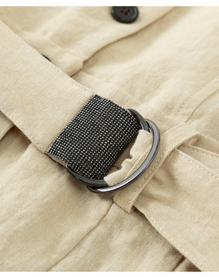 Linen V-Neck A-Line Maxi Dress with Belt