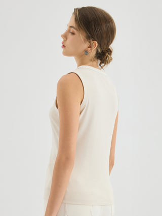 Embellished Trim Ribbed Tank Top