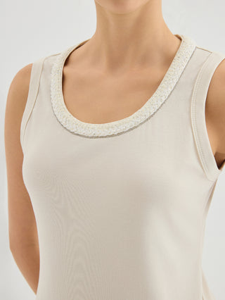 Embellished Trim Ribbed Tank Top