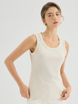 Embellished Trim Ribbed Tank Top