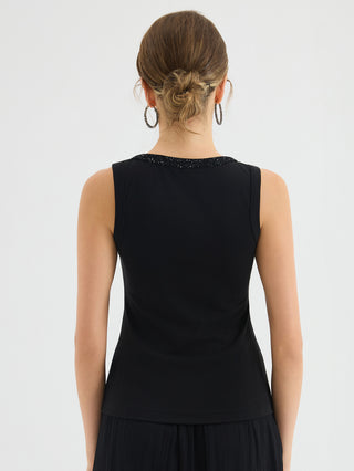 Embellished Trim Ribbed Tank Top