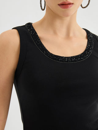 Embellished Trim Ribbed Tank Top