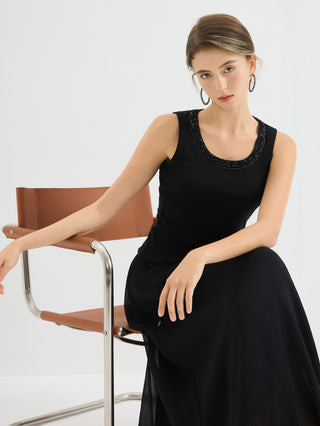 Embellished Trim Ribbed Tank Top