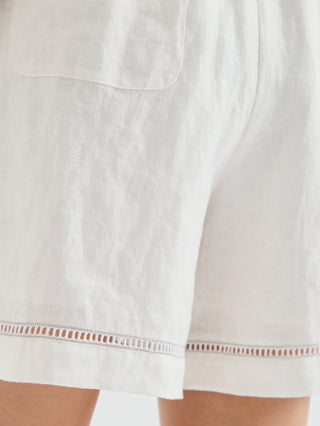 Linen Drawstring Shorts with Cut-Out Hem Detail