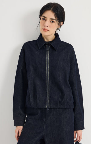Crystal-Trim Cotton Zip-Up Jacket