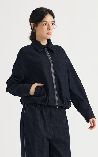 Crystal-Trim Cotton Zip-Up Jacket