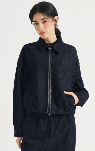 Crystal-Trim Cotton Zip-Up Jacket