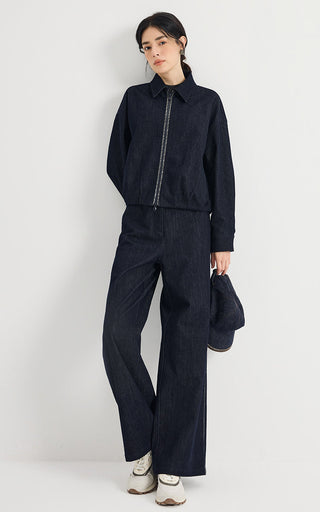 Crystal-Trim Cotton Zip-Up Jacket