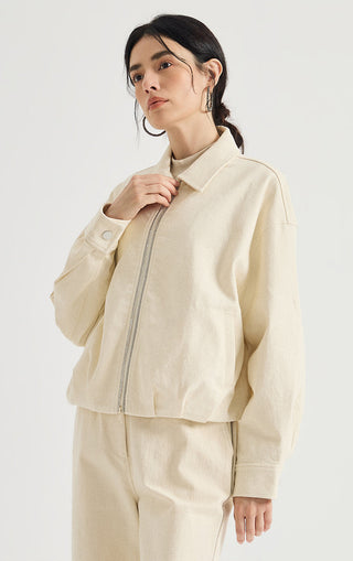 Crystal-Trim Cotton Zip-Up Jacket